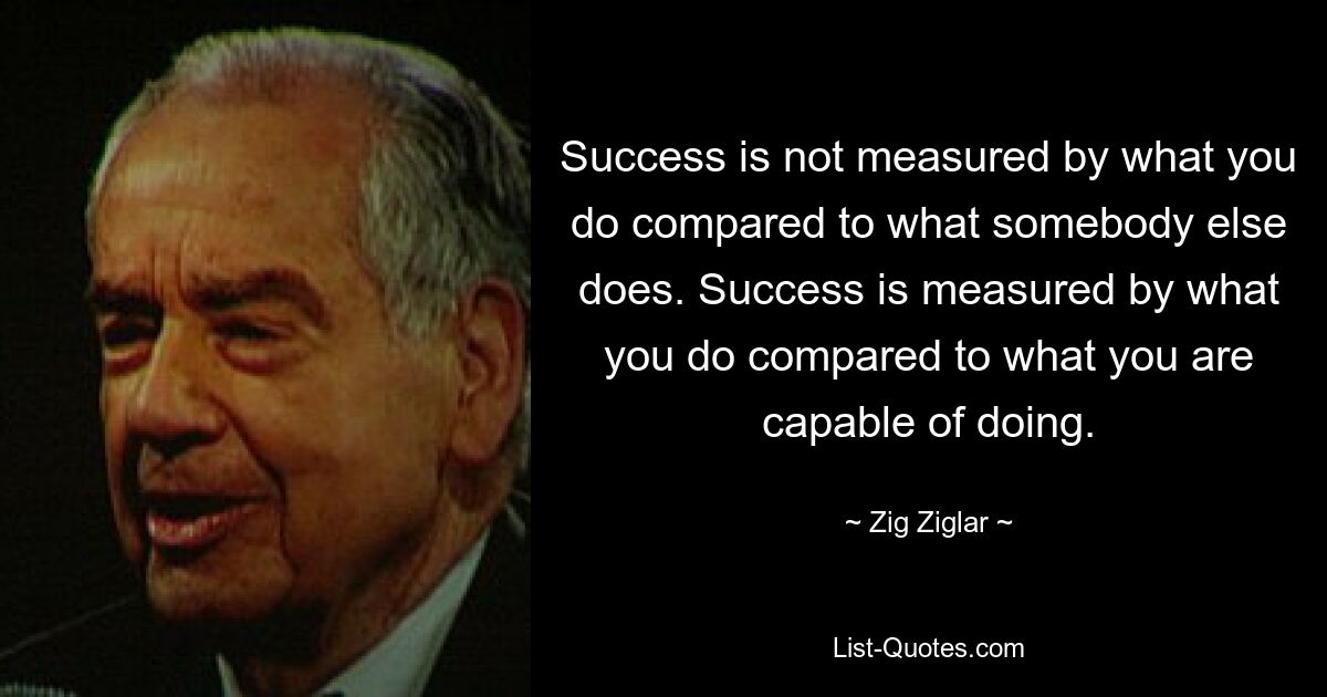 Success is not measured by what you do compared to what somebody else does. Success is measured by what you do compared to what you are capable of doing. — © Zig Ziglar