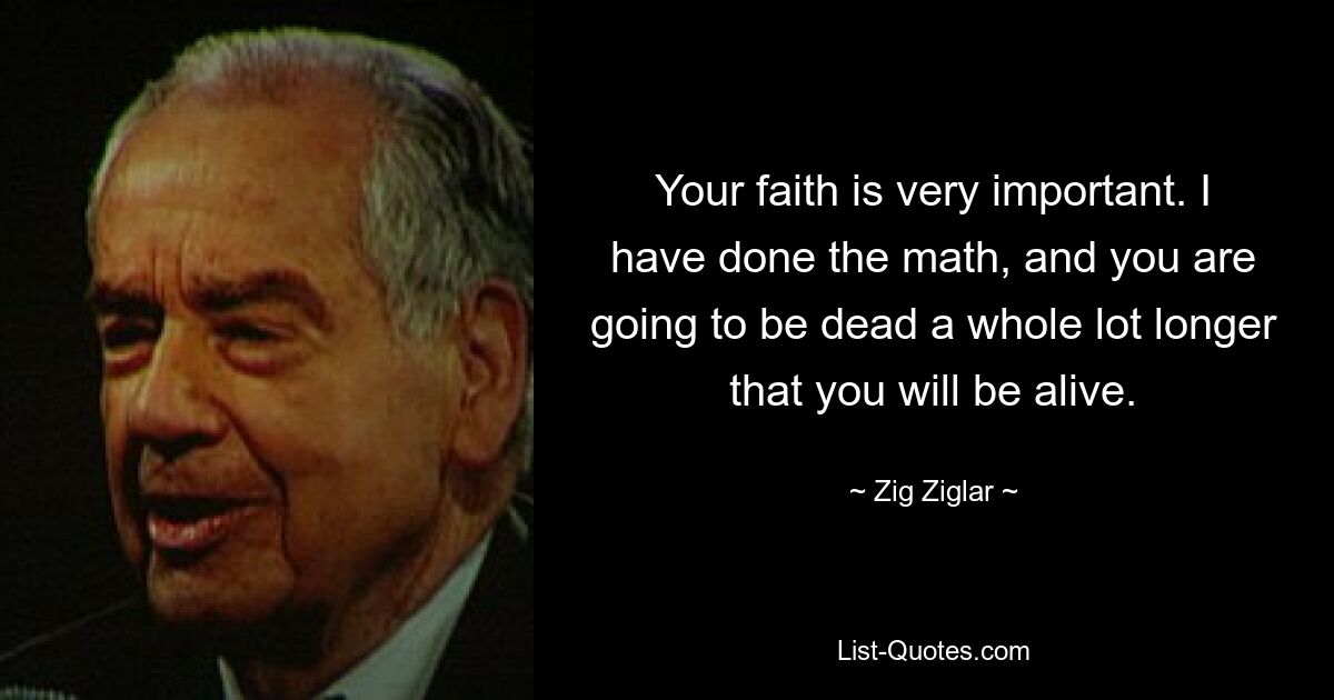 Your faith is very important. I have done the math, and you are going to be dead a whole lot longer that you will be alive. — © Zig Ziglar