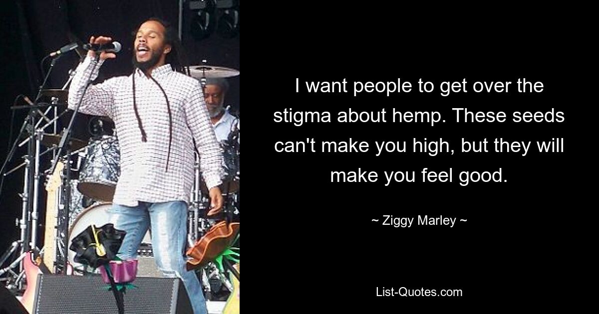 I want people to get over the stigma about hemp. These seeds can't make you high, but they will make you feel good. — © Ziggy Marley