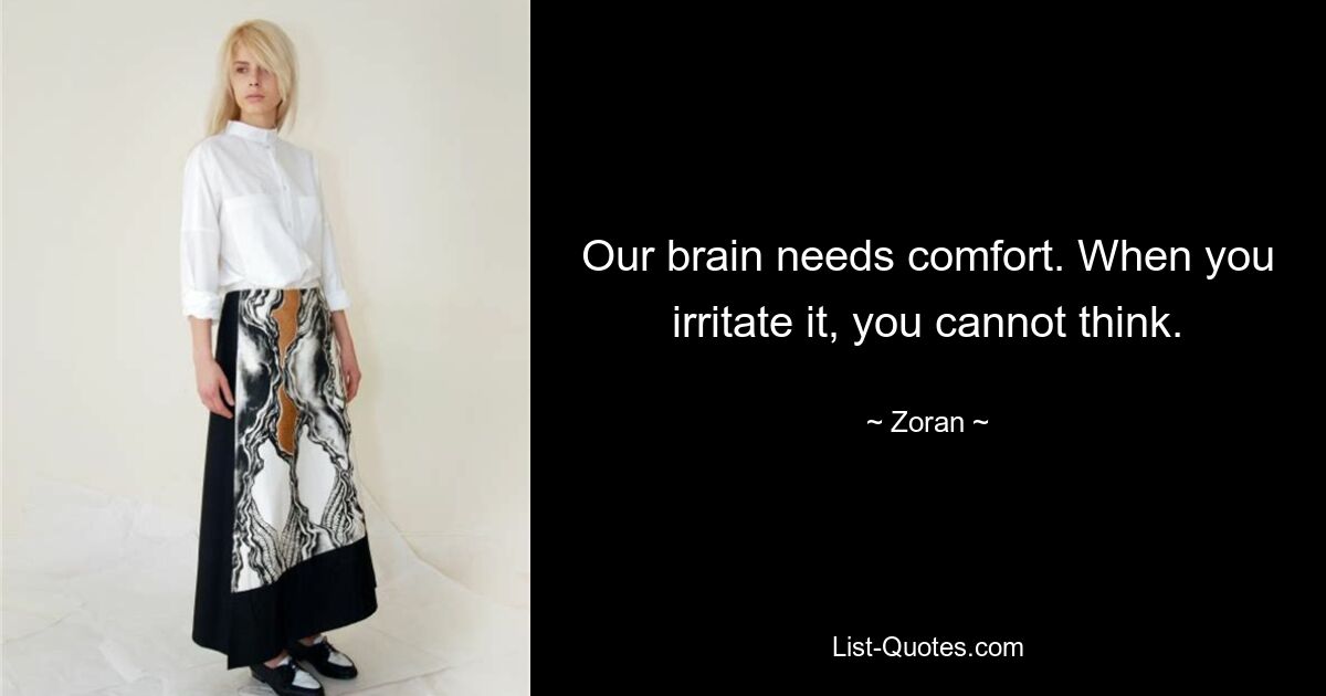 Our brain needs comfort. When you irritate it, you cannot think. — © Zoran